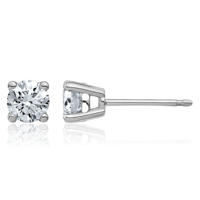 14K Solid White Gold 4.5mm Round Solitaire Moissanite Stud Earrings