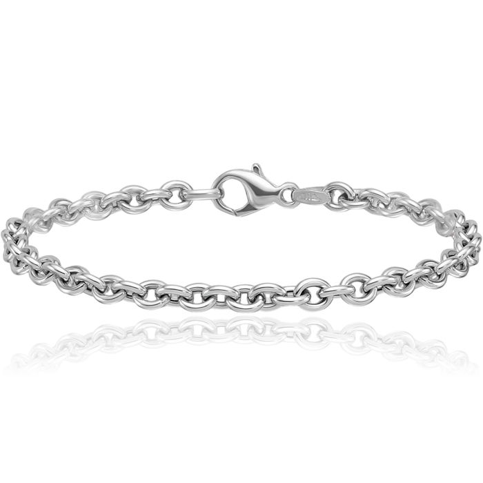 14K Solid White Gold 4.75mm Cable Rolo Link Chain Bracelet