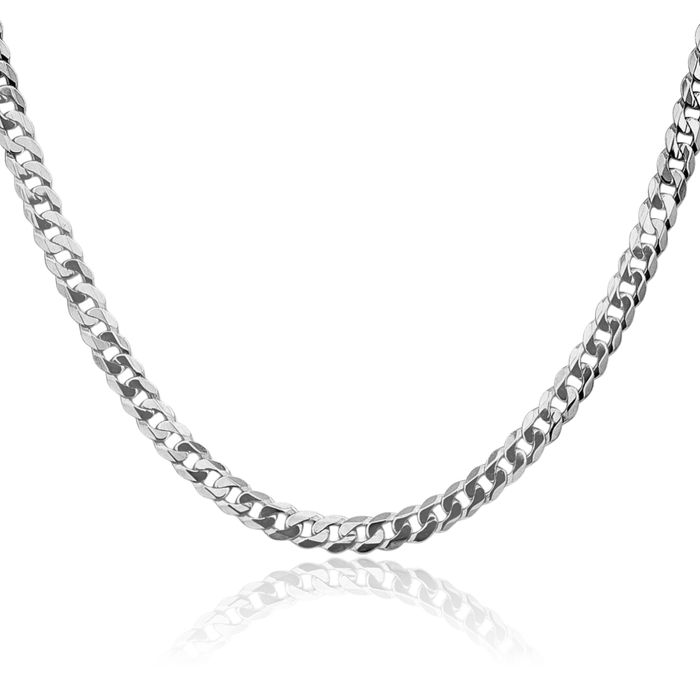 14K Solid White Gold 4.75mm Curb Link Chain Necklace