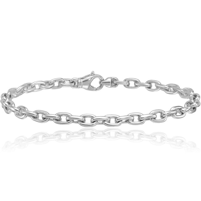 14K Solid White Gold 4.7mm Cable Rolo Link Chain Bracelet