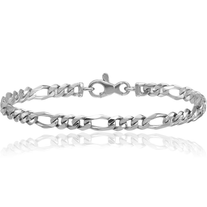 14K Solid White Gold 4.8mm Figaro Link Chain Bracelet