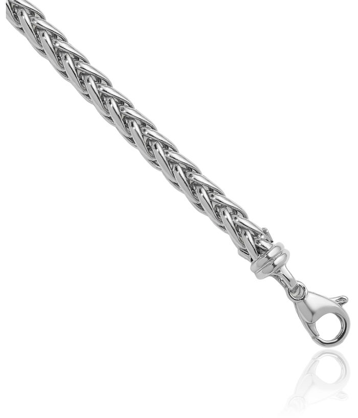 14K Solid White Gold 4.8mm Spiga Wheat Link Chain Necklace