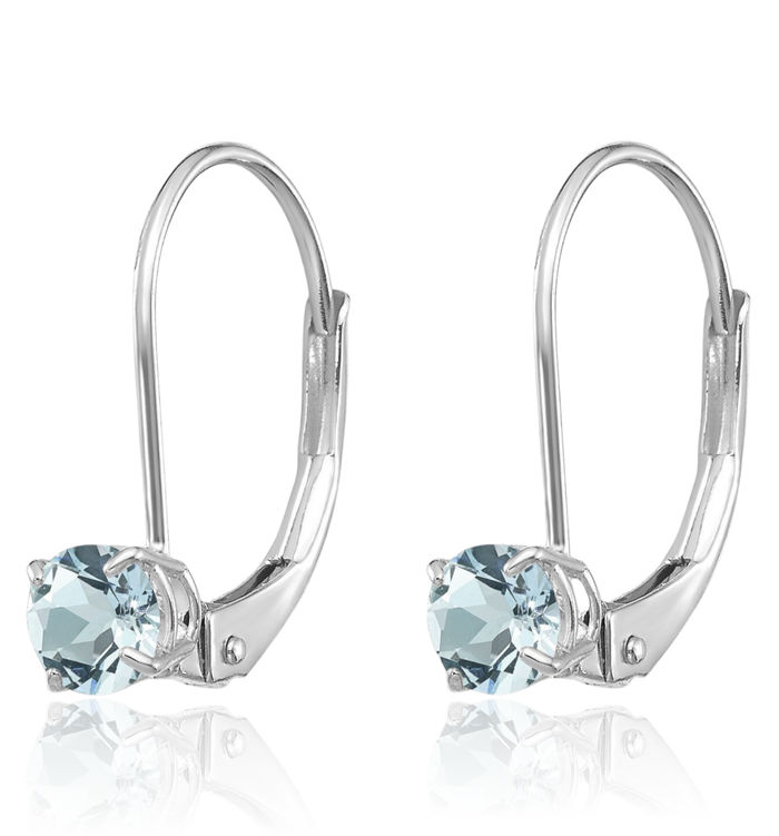 14K Solid White Gold 4mm Blue Aquamarine Drop Dangle Earrings March Birthstone Jewelry