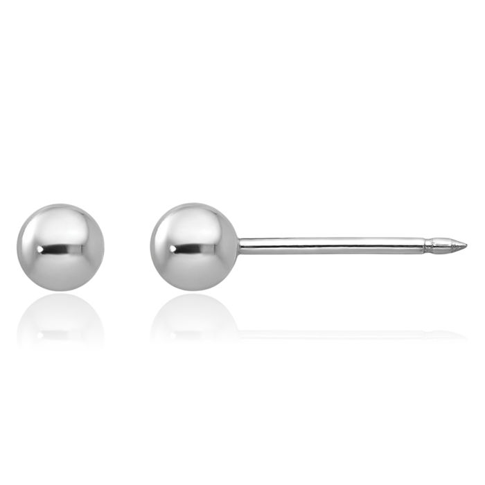 14K Solid White Gold 4mm Ball Stud Earrings