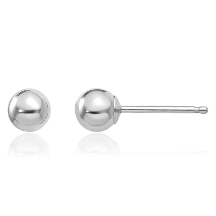 14K Solid White Gold 4mm Ball Stud Earrings