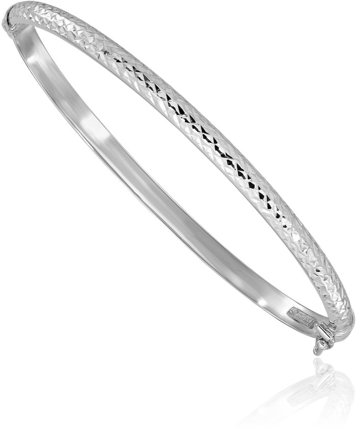 14K Solid White Gold 4mm Bangle Bracelet