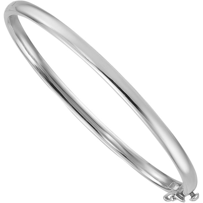 14K Solid White Gold 4mm Bangle Bracelet