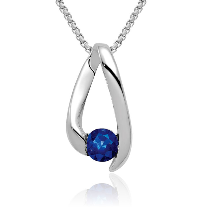 14K Solid White Gold 4mm Blue Sapphire Necklace Gemstone Pendant Charm September Birthstone Jewelry