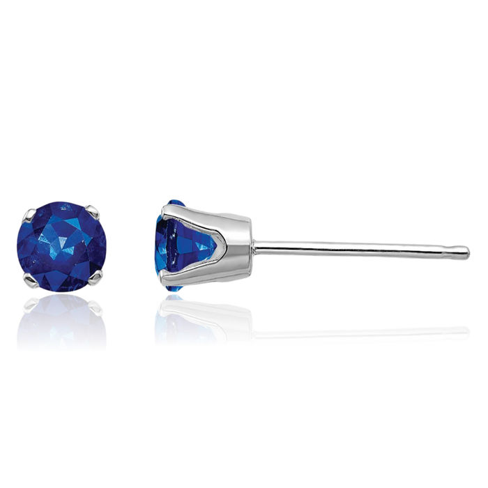 14K Solid White Gold 4mm Blue Sapphire Studs Gemstone Solitaire Earrings September Birthstone Jewelry