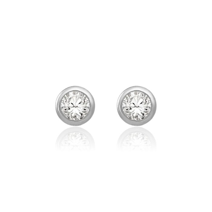 14K Solid White Gold 4mm Rhinestone Crystals Stud Earrings Ear Piercing Studs April Birthstone Jewelry