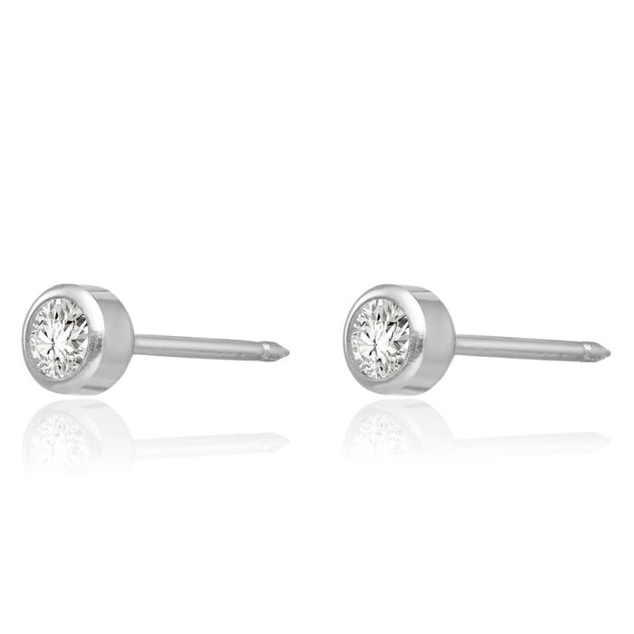 14K Solid White Gold 4mm Rhinestone Crystals Stud Earrings Ear Piercing Studs April Birthstone Jewelry