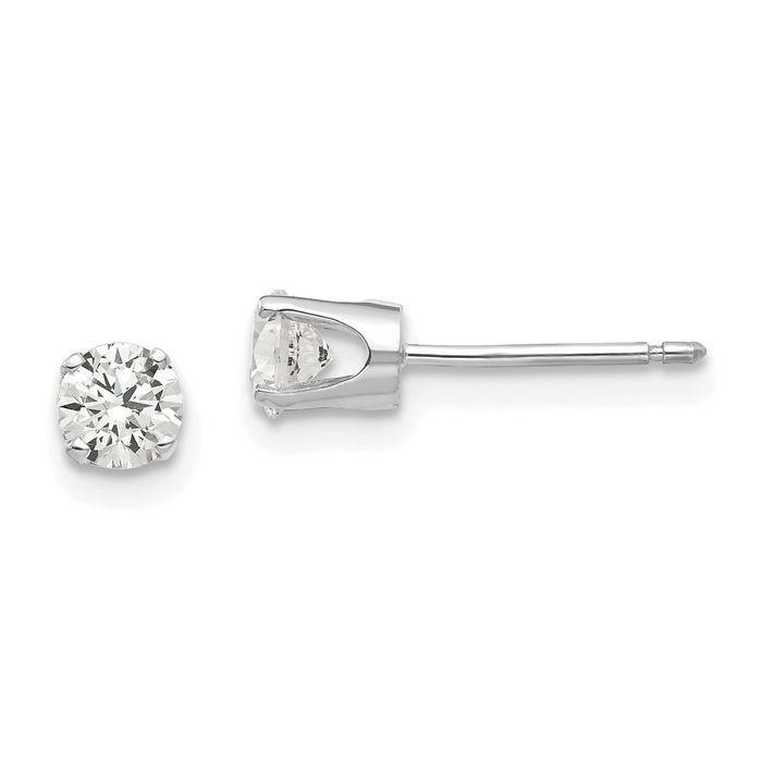 14K Solid White Gold 4mm Cubic Zirconia CZ Stud Earrings