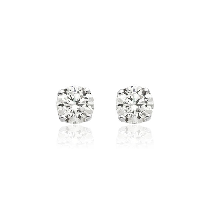 14K Solid White Gold 4mm Cubic Zirconia CZ Stud Earrings