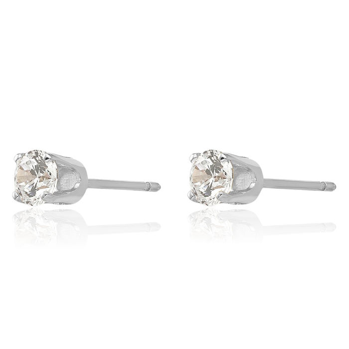 14K Solid White Gold 4mm Cubic Zirconia CZ Stud Earrings