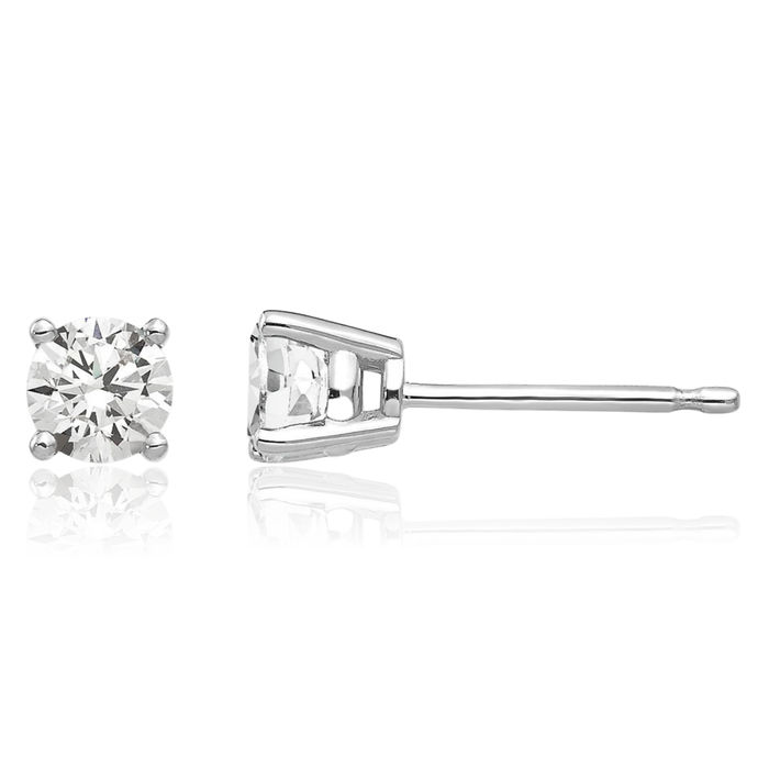 14K Solid White Gold 4mm Cubic Zirconia CZ Studs Gemstone Solitaire Earrings April Birthstone Jewelry