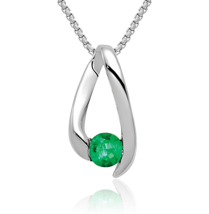 14K Solid White Gold 4mm Green Emerald Necklace Gemstone Pendant Charm May Birthstone Jewelry