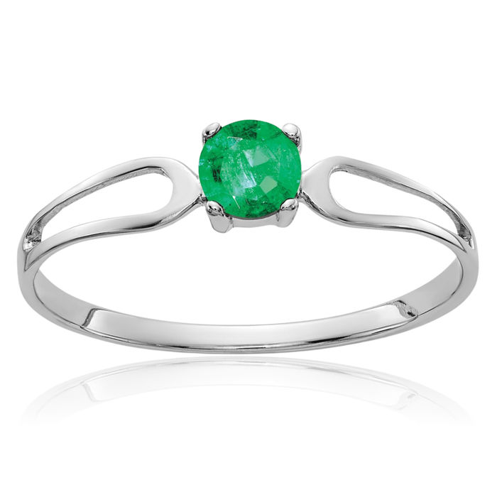 14K Solid White Gold 4mm Green Emerald Solitaire Ring Gemstone Band May Birthstone Jewelry