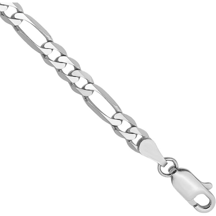 14K Solid White Gold 4mm Figaro Link Chain Bracelet