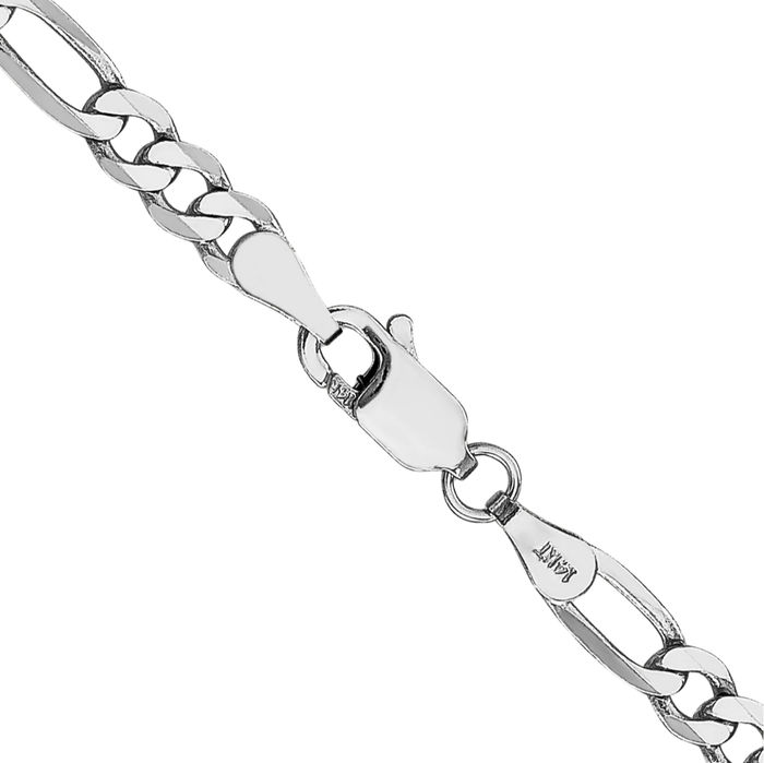 14K Solid White Gold 4mm Figaro Link Chain Necklace