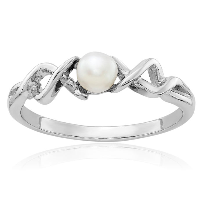 14K Solid White Gold 4mm Freshwater Cultured Pearl Statement Ring