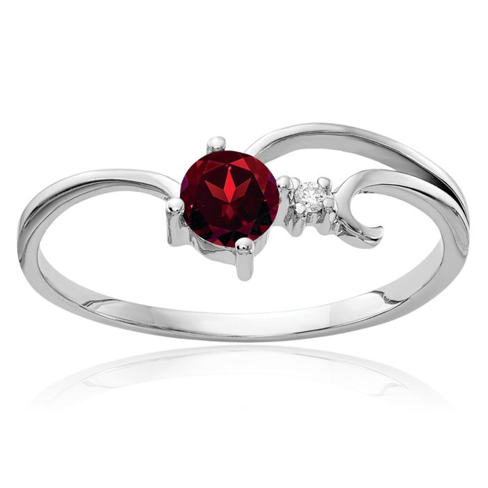 14K Solid White Gold 4mm Red Garnet Diamond Ring Gemstone Band January Birthstone Jewelry