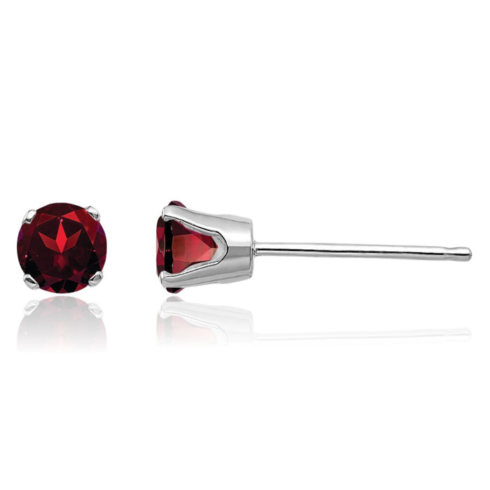 14K Solid White Gold 4mm Red Garnet Studs Gemstone Solitaire Earrings January Birthstone Jewelry