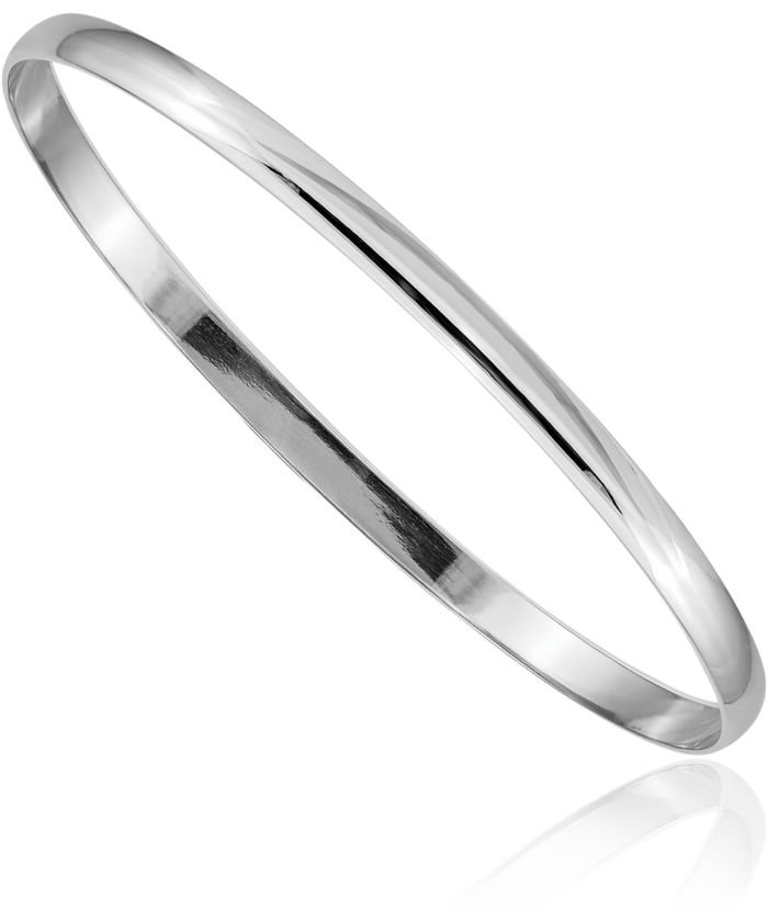 14K Solid White Gold 4mm Half Round Slip On Bangle Bracelet