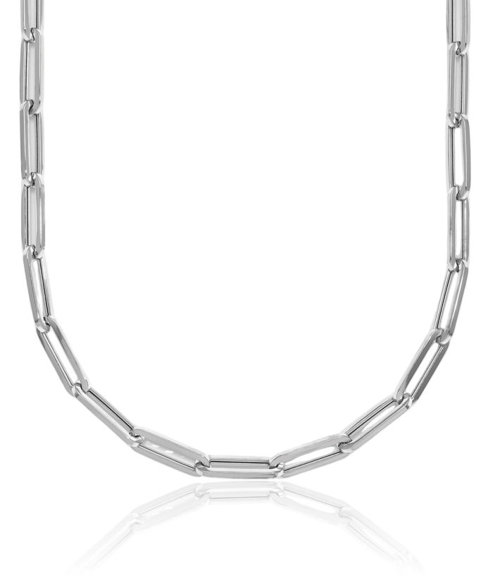 14K Solid White Gold 4mm Paperclip Cable Rolo Link Chain Belcher Necklace