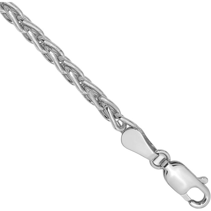 14K Solid White Gold 4mm Parisian Spiga Wheat Link Chain Bracelet