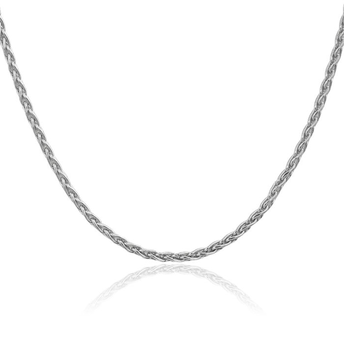 14K Solid White Gold 4mm Parisian Spiga Wheat Link Chain Necklace