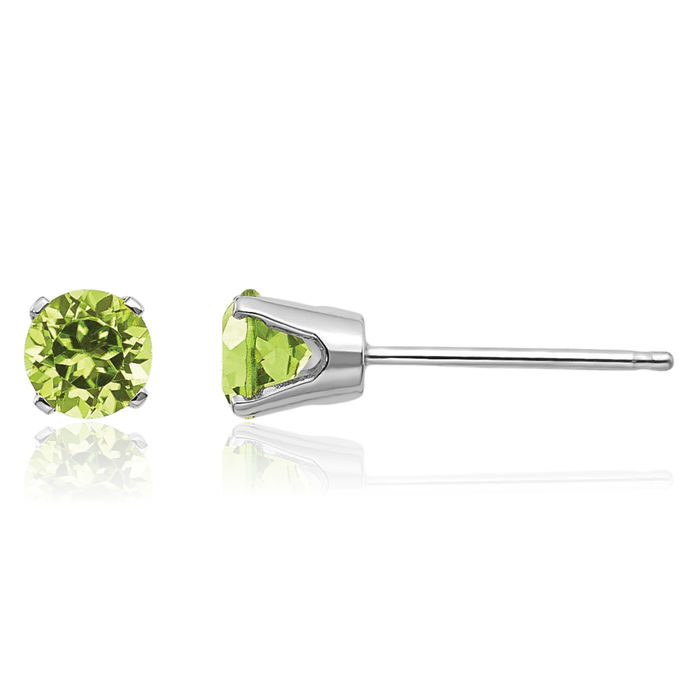 14K Solid White Gold 4mm Green Peridot Studs Gemstone Solitaire Earrings August Birthstone Jewelry