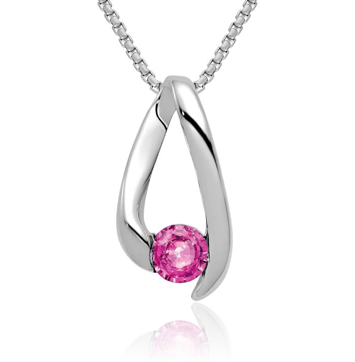 14K Solid White Gold 4mm Pink Sapphire Necklace Gemstone Pendant Charm October Birthstone Jewelry