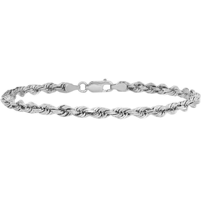 14K Solid White Gold 4mm Quadruple Rope Chain Bracelet