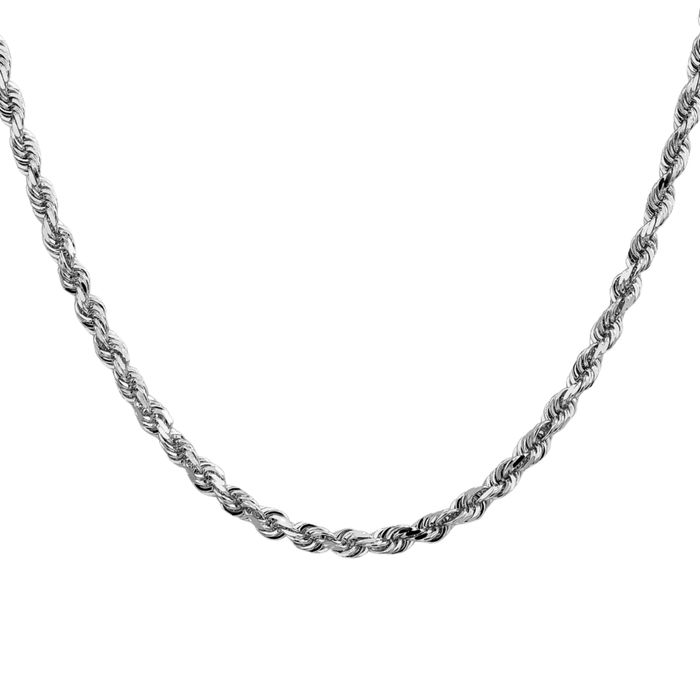 14K Solid White Gold 4mm Quadruple Rope Chain Twisted Link Necklace