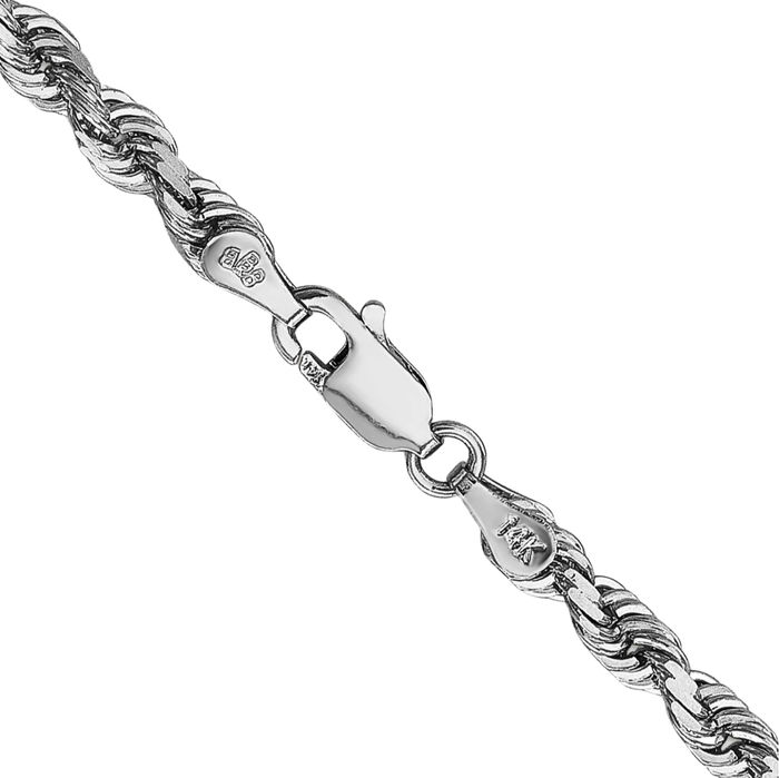 14K Solid White Gold 4mm Quadruple Rope Chain Twisted Link Necklace