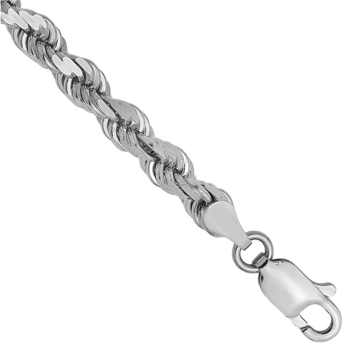 14K Solid White Gold 4mm Rope Chain Bracelet
