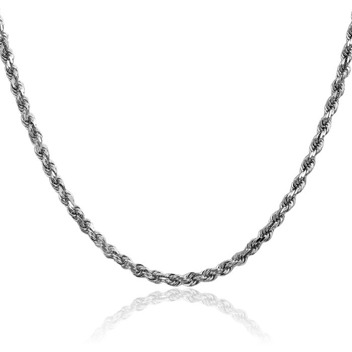 14K Solid White Gold 4mm Rope Chain Twisted Link Necklace