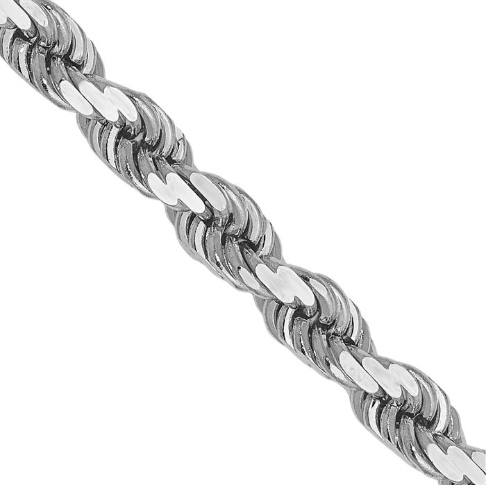 14K Solid White Gold 4mm Rope Chain Twisted Link Necklace