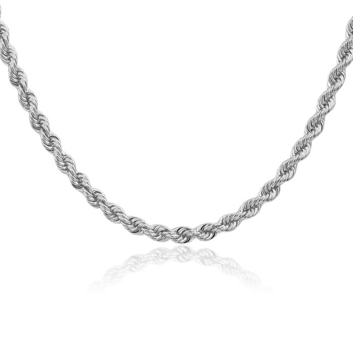 14K Solid White Gold 4mm Rope Chain Twisted Link Necklace