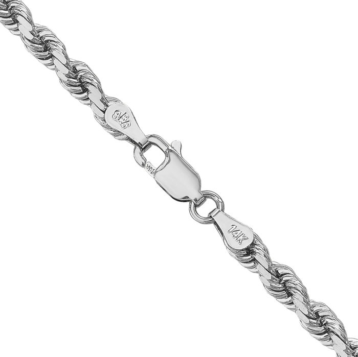 14K Solid White Gold 4mm Rope Chain Twisted Link Necklace