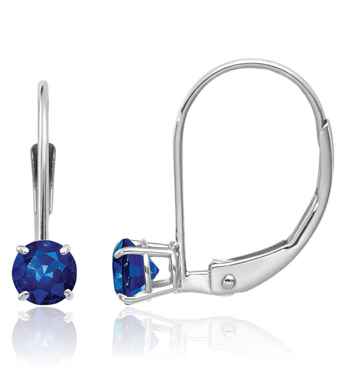 14K Solid White Gold 4mm Round Blue Sapphire Drop Dangle Earrings September Birthstone Jewelry