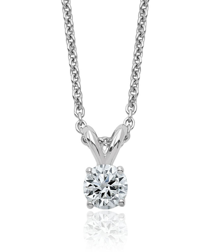 14K Solid White Gold 4mm Round Moissanite Solitaire Chain Necklace