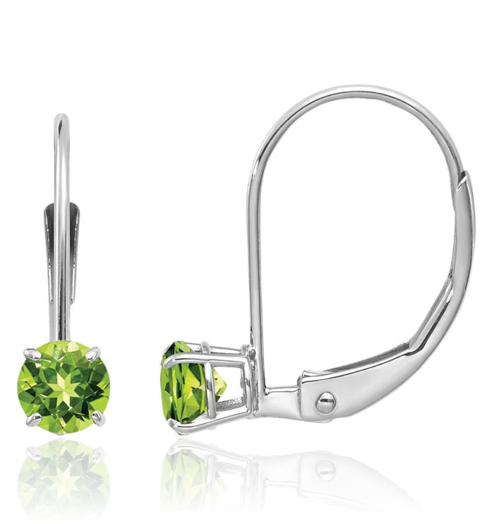 14K Solid White Gold 4mm Round Green Peridot Drop Dangle Earrings August Birthstone Jewelry