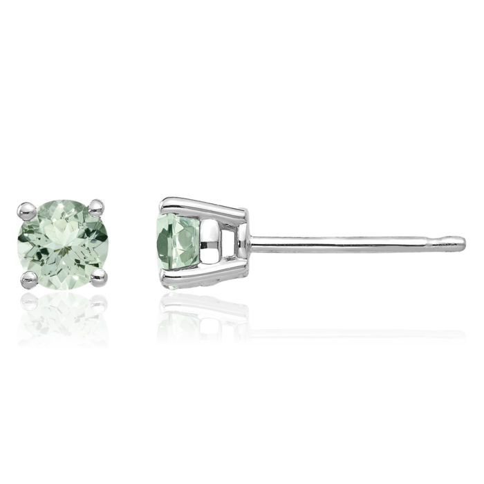 14K Solid White Gold 4mm Round Green Quartz Studs Gemstone Solitaire Earrings August Birthstone Jewelry
