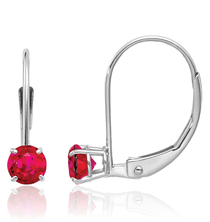 14K Solid White Gold 4mm Round Red Ruby Drop Dangle Earrings July Birthstone Jewelry