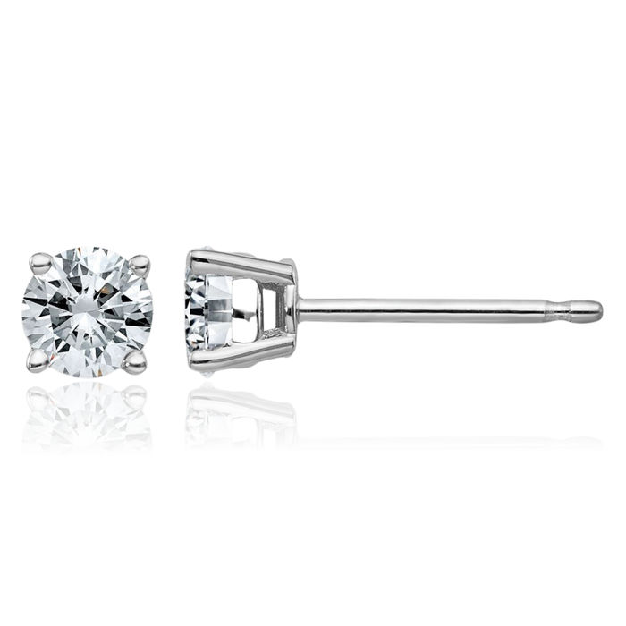 14K Solid White Gold 4mm Round Solitaire Moissanite Stud Earrings