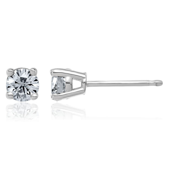 14K Solid White Gold 4mm Round Solitaire Moissanite Stud Earrings