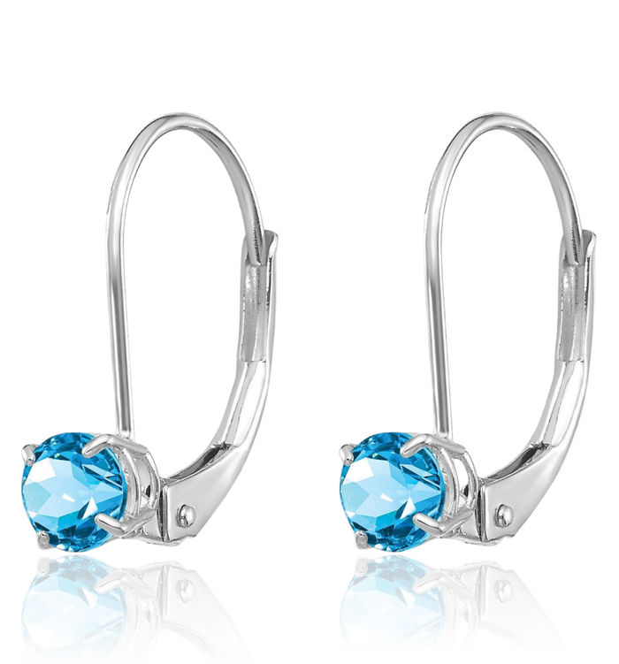 14K Solid White Gold 4mm Round Swiss Blue Topaz Drop Dangle Earrings December Birthstone Jewelry