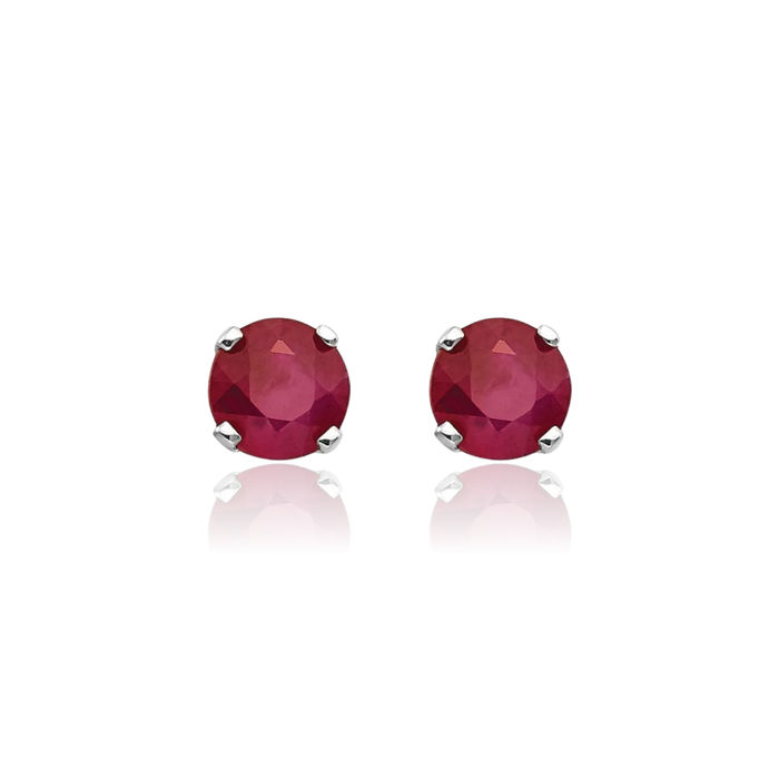 14K Solid White Gold 4mm Red Ruby Studs Gemstone Solitaire Earrings July Birthstone Jewelry