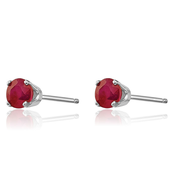 14K Solid White Gold 4mm Red Ruby Studs Gemstone Solitaire Earrings July Birthstone Jewelry